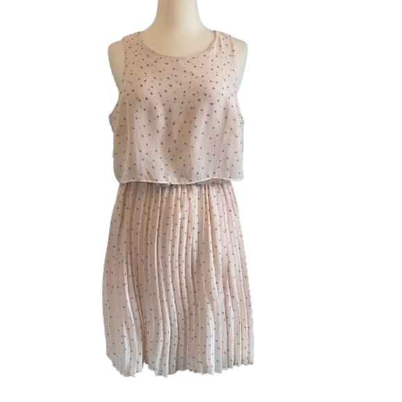 LC LAUREN CONRAD Dress Polka Dot Popover Pleated Party Pink Gray Size 12 - Picture 1 of 15